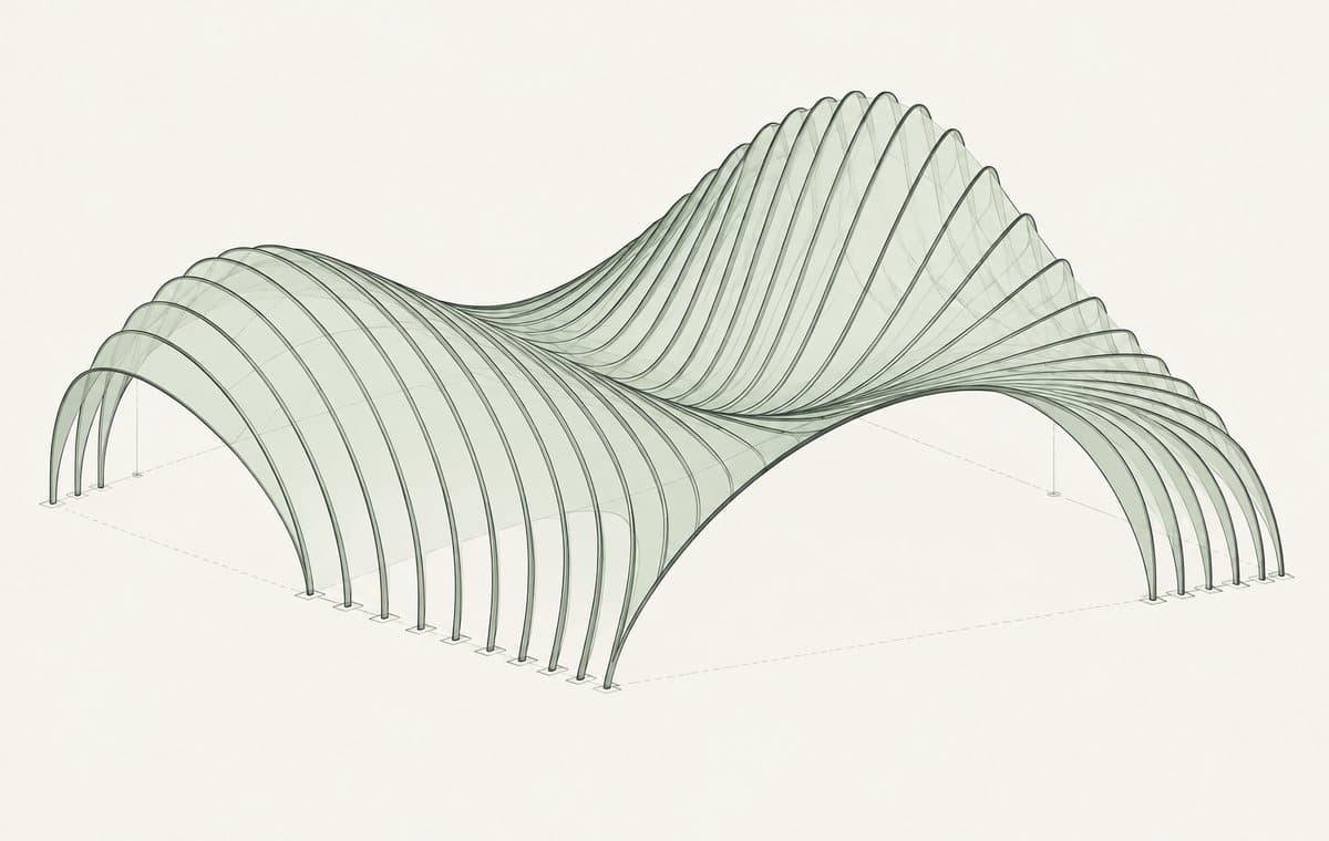Parametric canopy study formed from a sequence of changing structural ribs